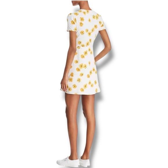 re:named New With Tags V-neck White Mini Dress with Yellow Floral Accents - Picture 2 of 16
